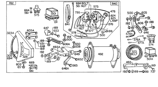 Electric Starter,starter Control Diagram and Parts List for 301431-0132-XX  Briggs and Stratton Engine